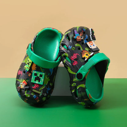 Minecrafts Clogs Non Slip Closed Toe Sandals Adjustable Strap Classic Dinosaur Printed For Beach Outdoor Walking Daily Leisure