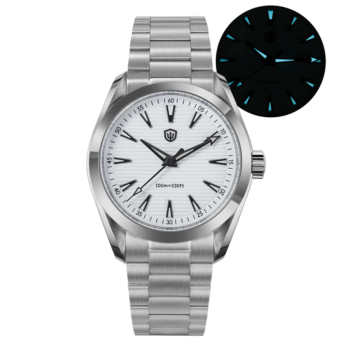 Ura Watchdives WD0006, mehanizem VH31 s tekočim sekundnim kazalcem, izbočeno safirno steklo, luminescentni premaz BGW9, vodotesna do 10 barov, premer 38 mm, vintage stil