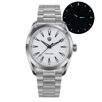 Ura Watchdives WD0006, mehanizem VH31 s tekočim sekundnim kazalcem, izbočeno safirno steklo, luminescentni premaz BGW9, vodotesna do 10 barov, premer 38 mm, vintage stil