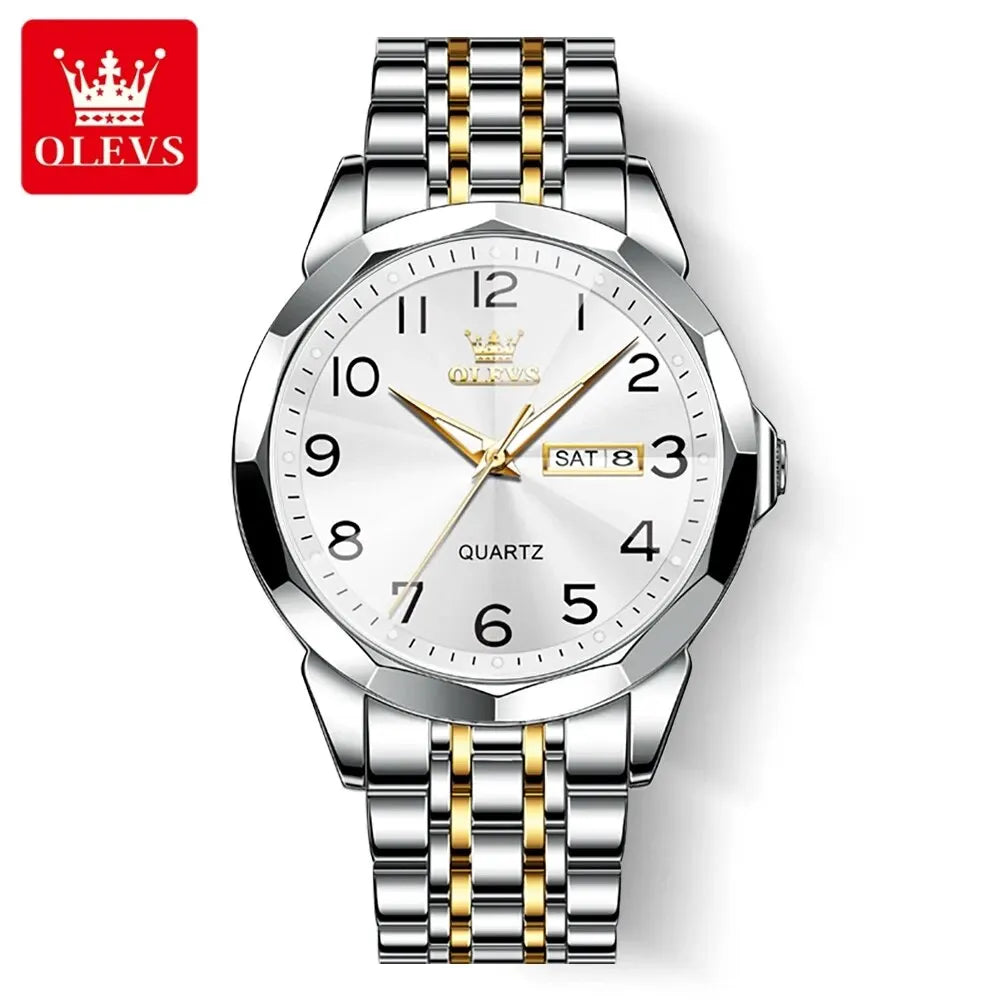 OLEVS 9970 herenhorloge – Elegant model met digitale wijzerplaat, datum- en dagweergave, waterdicht, lichtgevend, quartz – Origineel luxehorloge