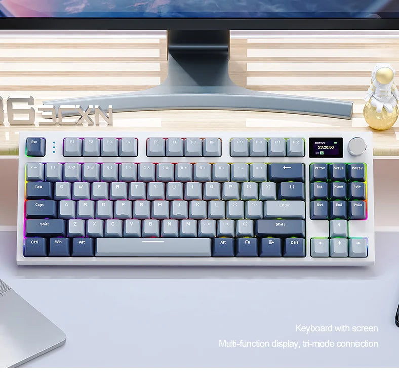 ATTACK SHARK K86 Mechanical Keyboard with Metal Knob,TFT Smart Color Screen,87-key Layout,RGB Lighting,and Three-mode Connection