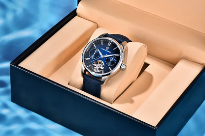 PAGANI DESIGN – Orologio meccanico di lusso da uomo, 41 mm, vetro zaffiro, cinturino in pelle, impermeabile, stile pilota, con tourbillon e fasi lunari