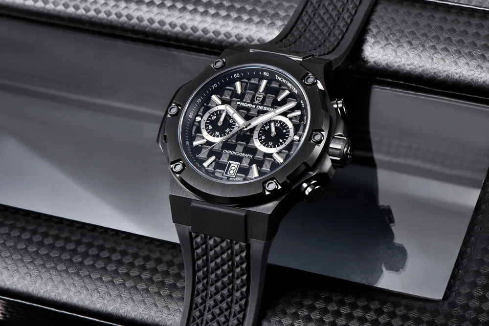 Křemenné pánské hodinky PAGANI DESIGN – luxusní sportovní chronograf, vodotěsný, s luminiscenčními ručičkami a safírovým sklem s antireflexní úpravou