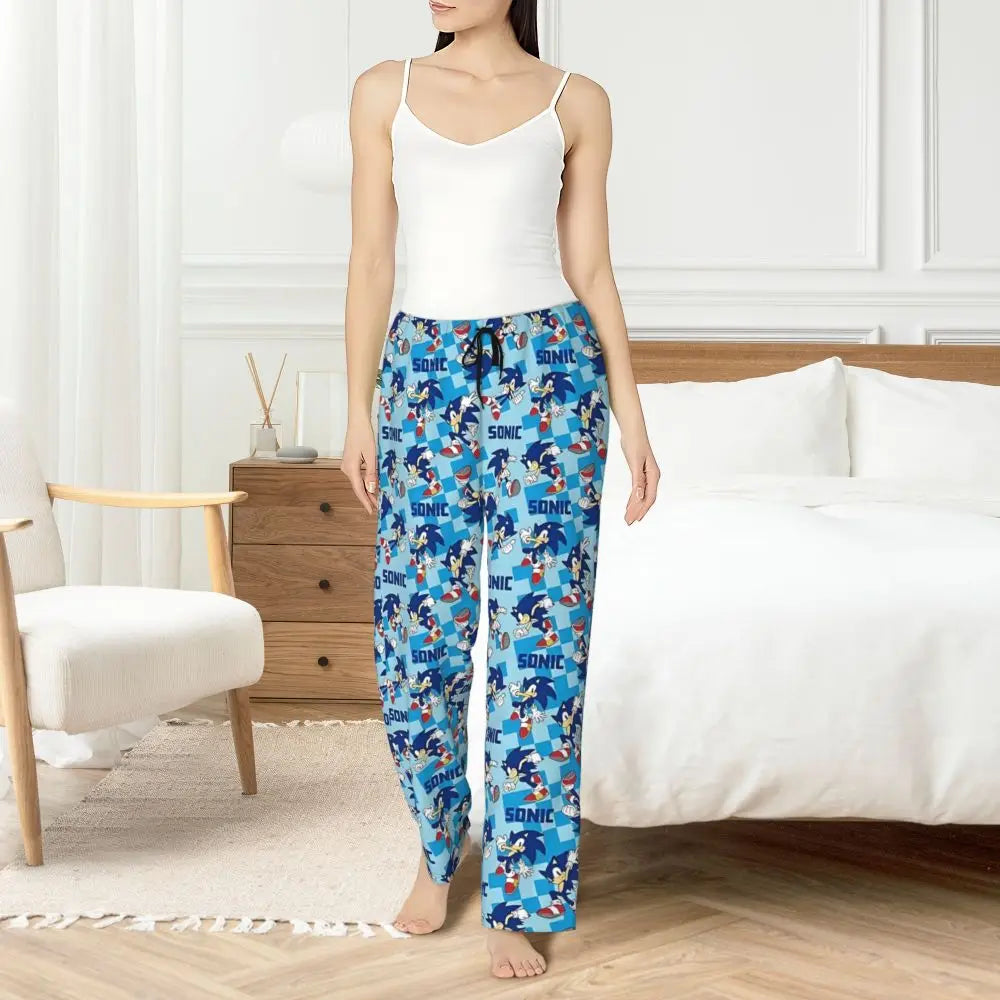 Custom Printed Womens Soniced Pajama Pants Hedgehog Game Sleepwear Sleep Lounge Bottoms with Pockets