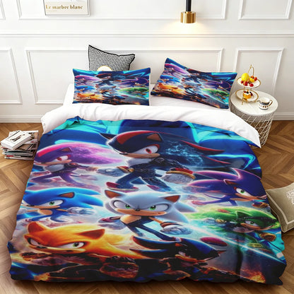 Popular Sonic Cartoon Role Characters Print Bedding Set Duvet Cover Comforter Bed Youth Kids Girl Boys Luxury Birthday Gift soft