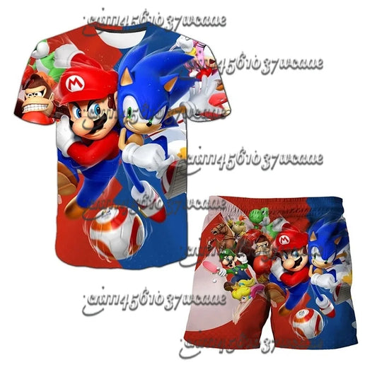 Bandai Animation Game Sonic Character Series T-shirt Set COS Universal Summer Oversized Short Sleeve Shorts New FamilyMatching