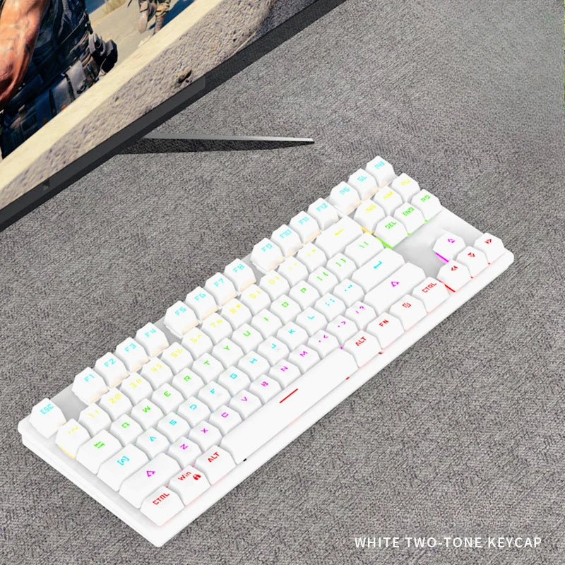Gamer Mechanical keyboard 87 keys gaming 80% backlit key board ergonomic computer office wired mini pc numpad pink white black