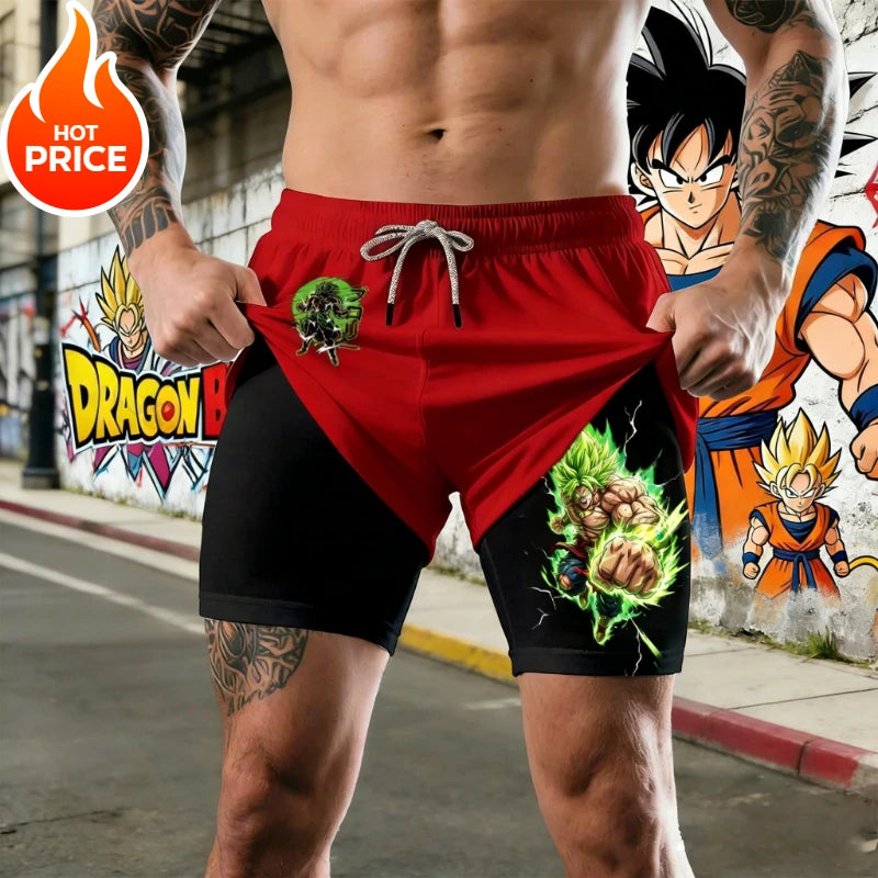 2026 Dragon Ball Summer Broly Men's Bot Fitness Double-Layer Replica Two-Piece Loose-Fit Training Running Shorts Casual Pants