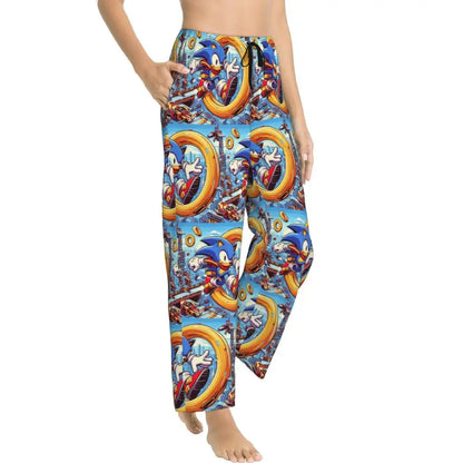 Custom Women Soniced Pajama Pants Printed Hedgehog Game Sleep Sleepwear Bottoms with Pockets
