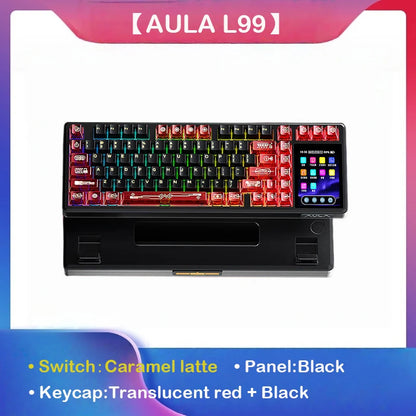 Tastiera meccanica AULA L99 con schermo intelligente, Bluetooth wireless tri-mode, per gaming notturno e laptop, 8000mAh, switch Raindrop