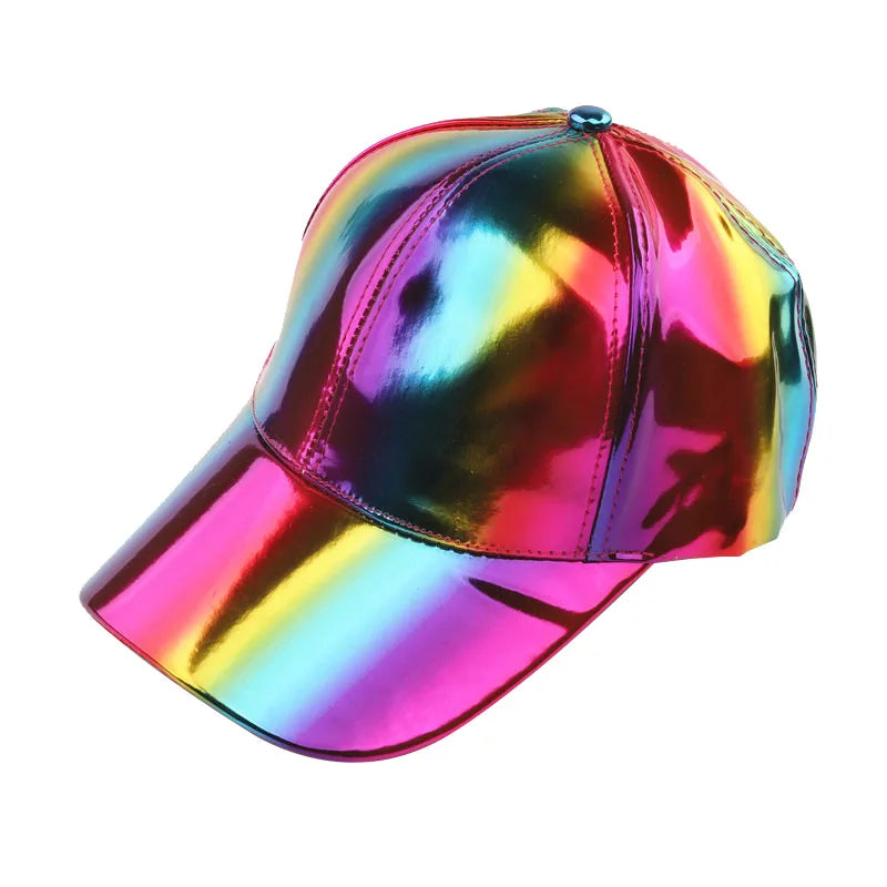 Unisex PU Rainbow Color Changing Baseball Hat Fashion Adult Laser Hip Hop Cap Outdoor Casual Snapback Shiny Party Dressing Hat