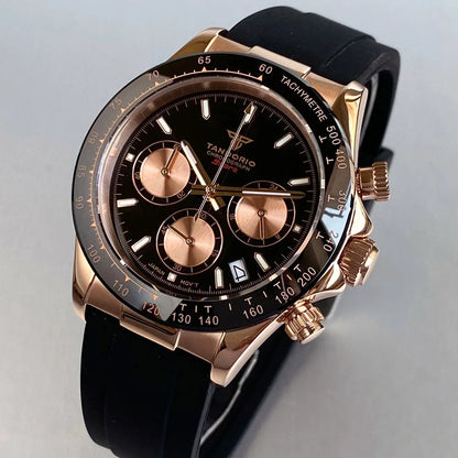 Reloj de lujo para hombre VK63 con movimiento de cuarzo, cronógrafo de negocios, 39mm, acero/oro rosa, fecha, esfera luminosa y cronógrafo completo
