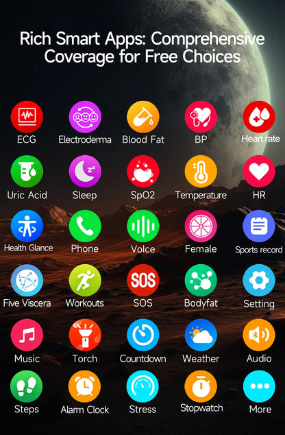 2026 AI Health Smartwatch ECG + PPG, Blood Pressure, Uric Acid & Body Fat Monitoring, AMOLED Display & Bluetooth Calling