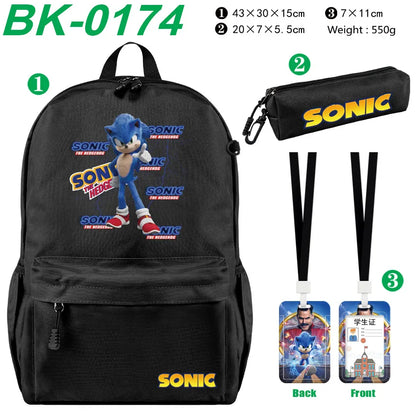 3pcs/set Sonic Anime Student Backpack Double Shoulder Bag Hedgehog Shoulder Bag Shadow Pencil Case Study Set School gift