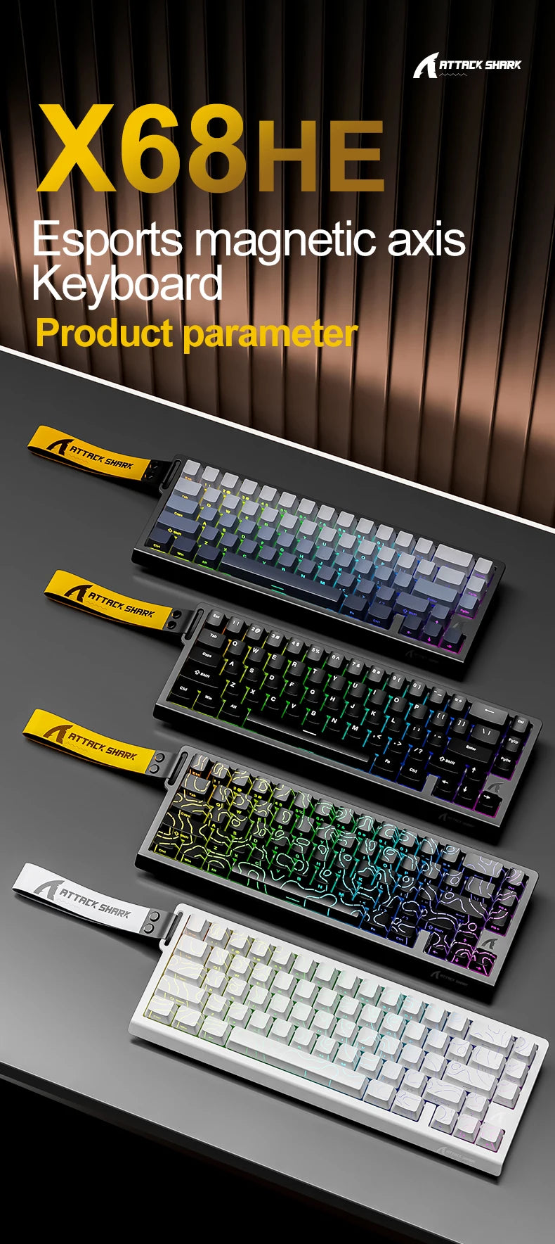 X68HE ATTACK SHARK X68PRO Magnetic Gaming Keyboard Mechanical Wired 0.01mm Rapid Trigg 8000Hz SOCD/Rs 0.125ms 128K Rate