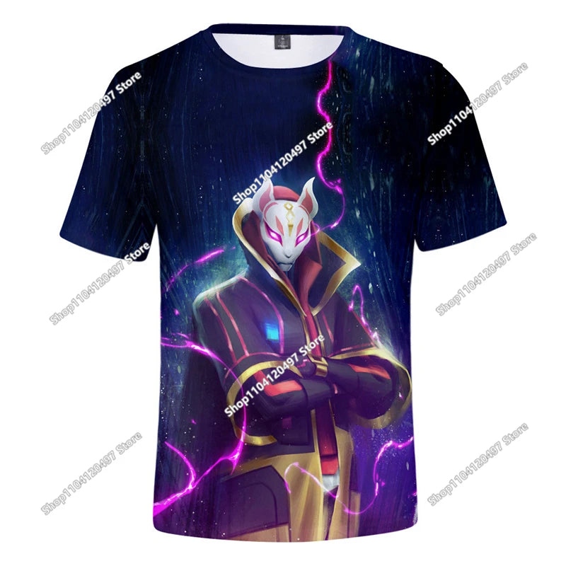 Fortnite T-Shirt für Erwachsene und Kinder, 3D-Digitaldruck, lockere Passform, große Größen, kurzärmeliges Sommer-Tee für Kinder