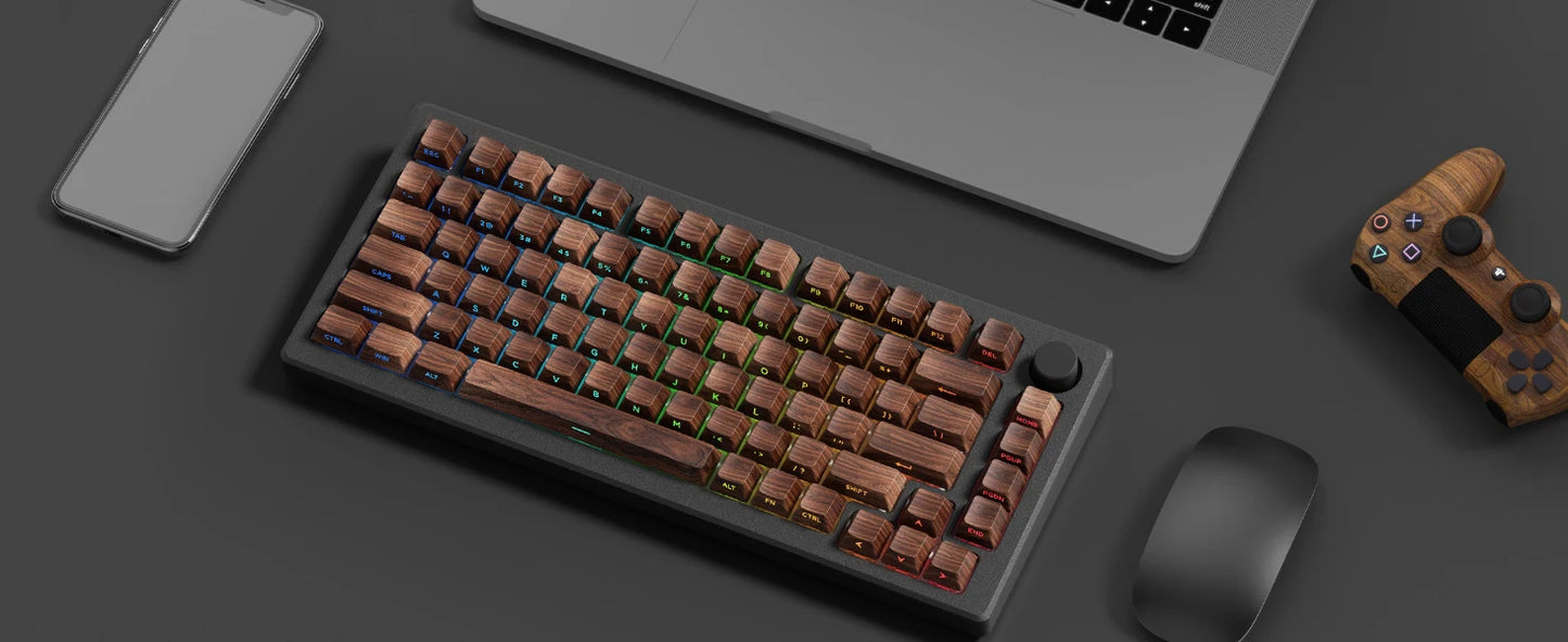 Teclas PBT translúcidas Cherry com gravação lateral e padrão de madeira, 126 teclas, personalizadas para teclado mecânico 60/84/98/108