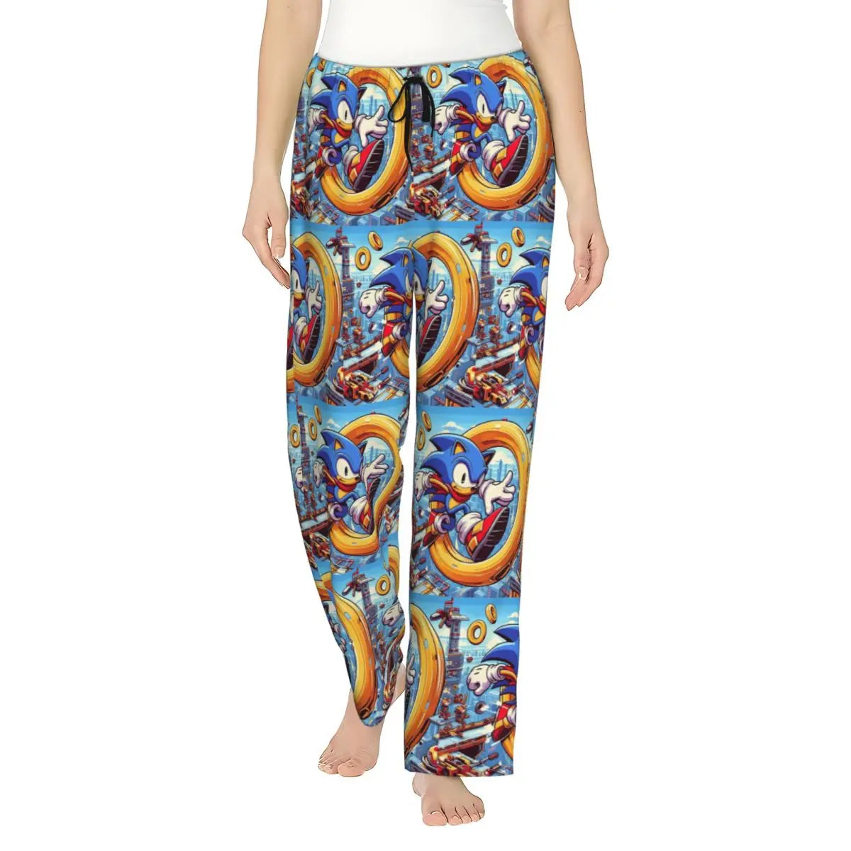 Custom Printed Womens Soniced Pajama Pants Hedgehog Game Sleepwear Sleep Lounge Bottoms with Pockets