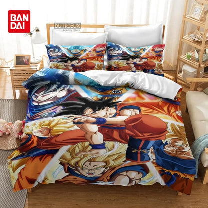Bandai Animie Dragon Ball Bedding Set Goku Duvet Cover Quilt Cover Queen King Bedroom Home Textile Children Kids Boys Adult Gift