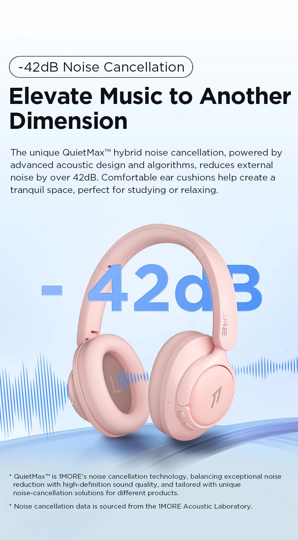 1MORE HQ31 Bluetooth Wireless Headphones with Active Noise Cancellation, Hi-Res Audio, LDAC, 42dB QuietMax ANC, 90H Battery Life Headset