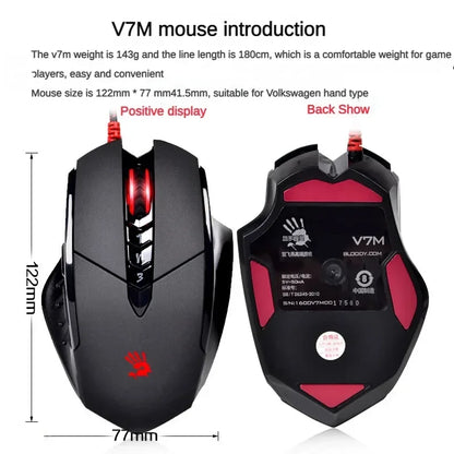 Rato com fios Bloody V7M RGB, leve, design ergonómico, 4000 dpi, para PC, escritório, e-sports e gaming, com programação de macros para CF, LOL e CS