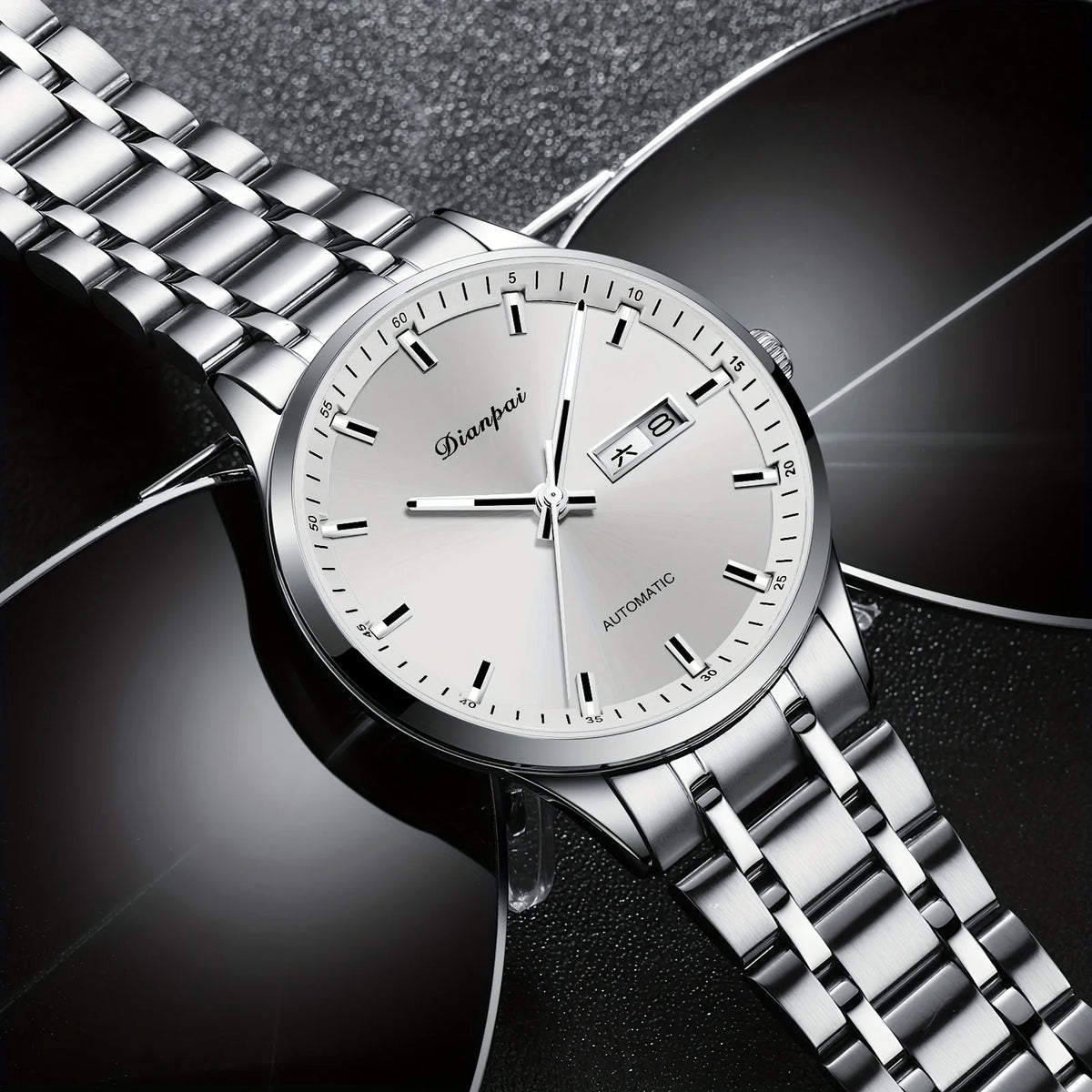 Dianpai automatisch mechanisch herenhorloge – Luxe model, lichtgevende wijzerplaat, klassiek en strak ontwerp, van roestvrij staal, waterdicht, met kalender en weersdagsaanduiding