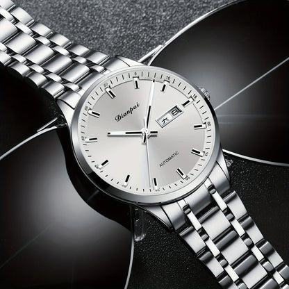 Dianpai automatisch mechanisch herenhorloge – Luxe model, lichtgevende wijzerplaat, klassiek en strak ontwerp, van roestvrij staal, waterdicht, met kalender en weersdagsaanduiding