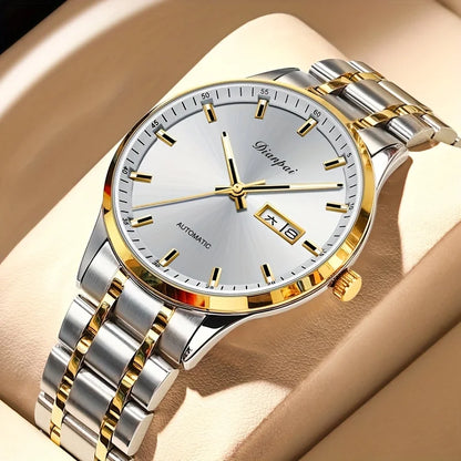 Dianpai automatisch mechanisch herenhorloge – Luxe model, lichtgevende wijzerplaat, klassiek en strak ontwerp, van roestvrij staal, waterdicht, met kalender en weersdagsaanduiding