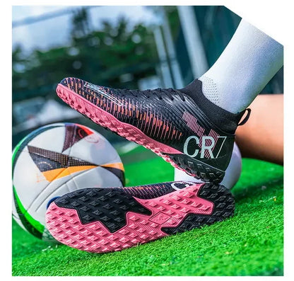 Kids Anti Collision Toe Football Boots Lace Up Closure Short Non Slip Studs Wearproof Breathable Outdoor Grass Game Shoes