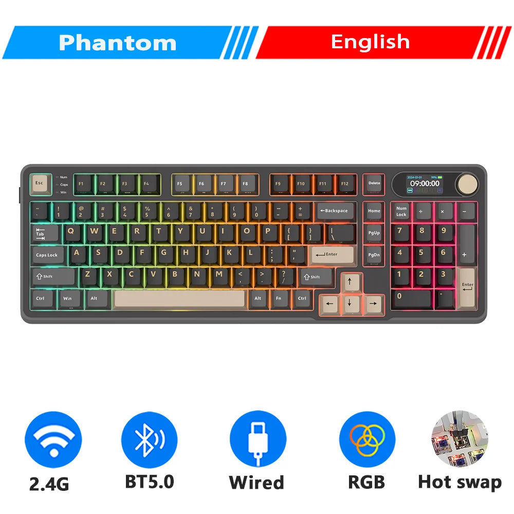 RK ROYAL KLUDGE S98 Mechanical Keyboard Top Mount TFT Screen 98 Keys RGB BT5.0/2.4G/USB-C Wireless Gamer Keyboard Hot Swappable