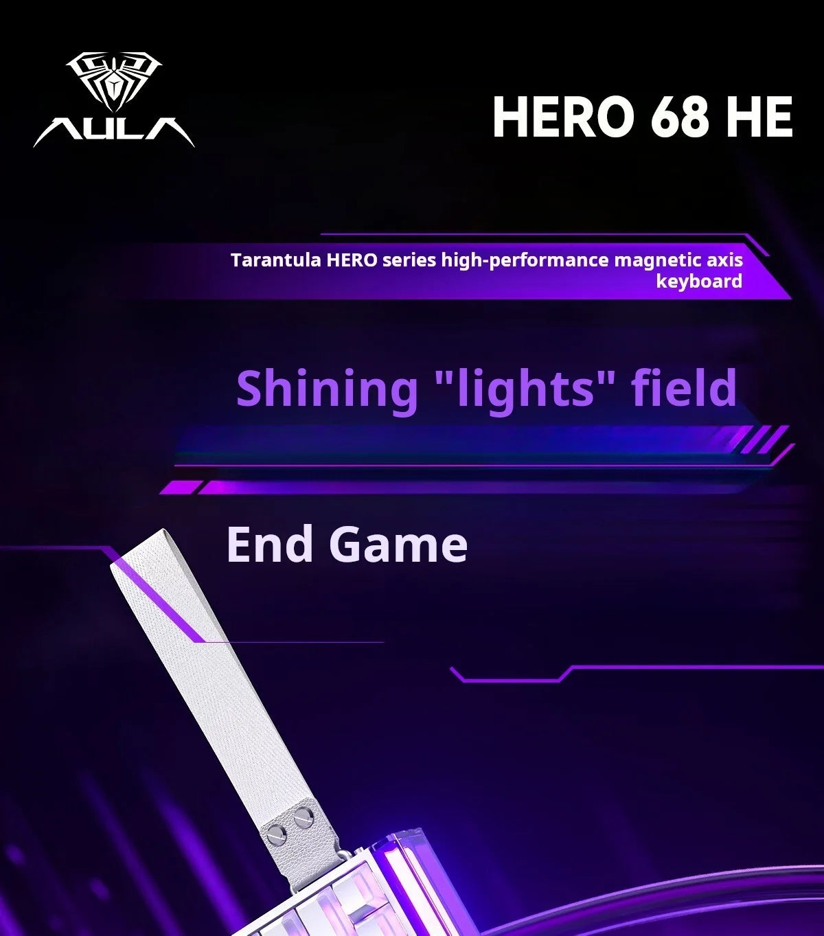 Teclado Mecânico Gaming AULA HERO 68 HE com Eixo Magnético RT, Iluminação RGB com Fio, Taxa de Polling 8K e Gravação Lateral