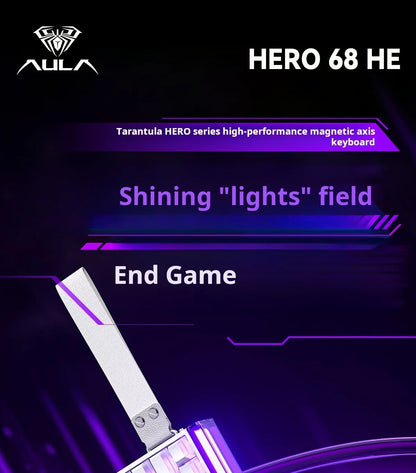 Teclado Mecânico Gaming AULA HERO 68 HE com Eixo Magnético RT, Iluminação RGB com Fio, Taxa de Polling 8K e Gravação Lateral