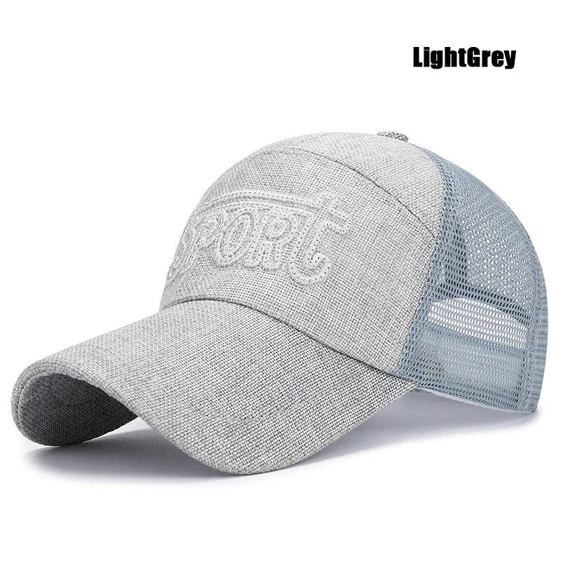 New Fashion Outdoor Sport Baseball Cap Casual Snapback Hats linen mesh fabric embroidery Suitable for spring  summer and autumn