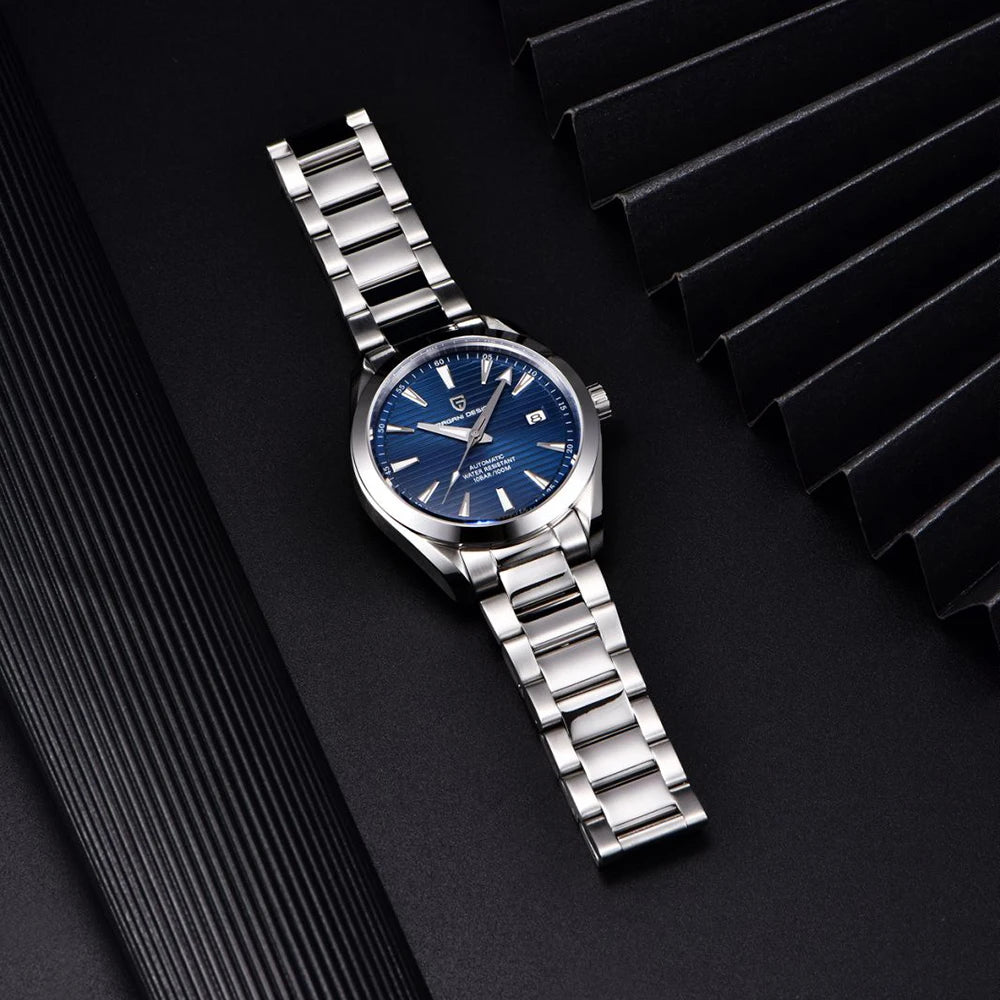 Luxusuhr für Herren von PAGANI DESIGN – Mechanisches Automatikmodell (Kaliber 8215), aus Edelstahl, wasserdicht, mit Datumsanzeige und leuchtenden Zeigern