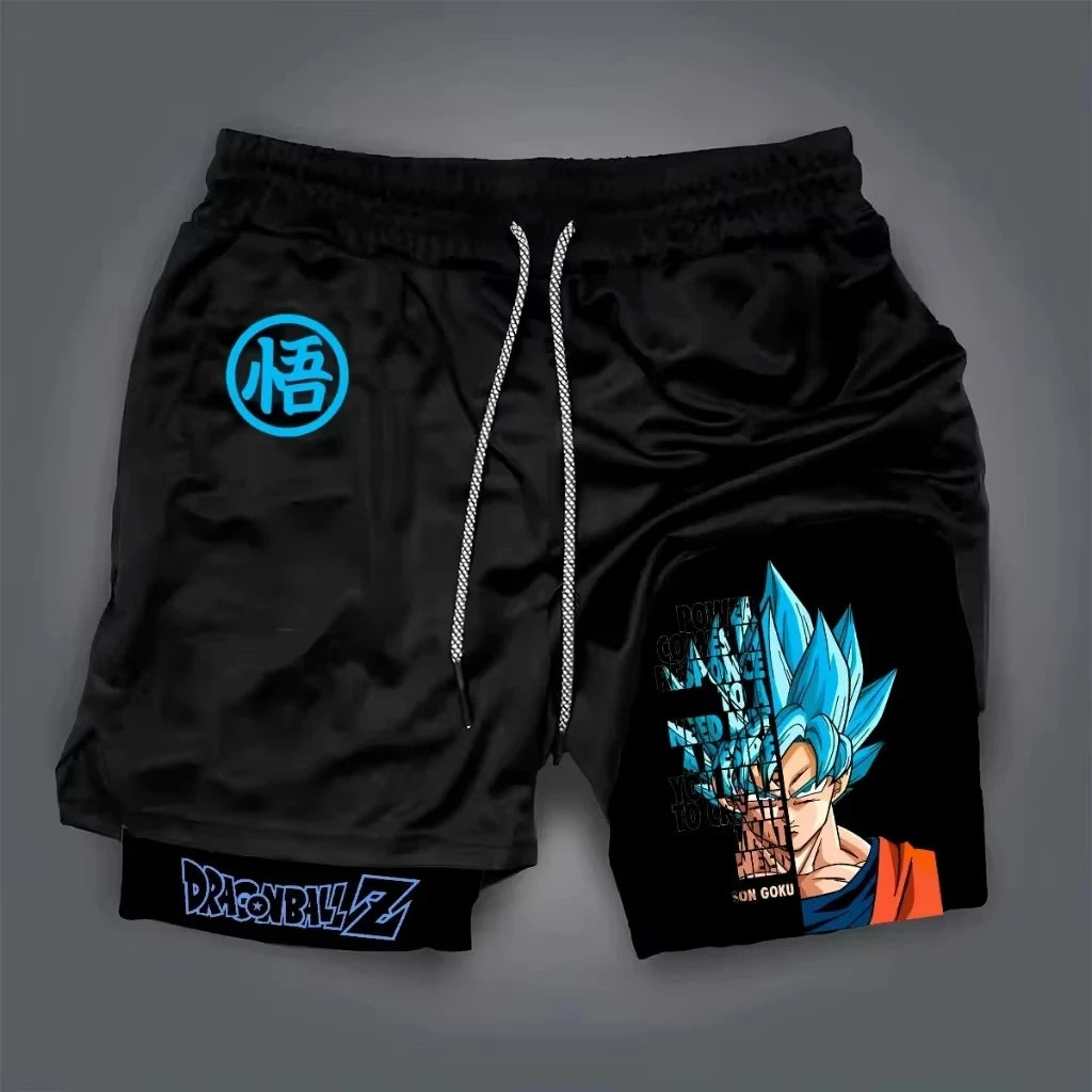 2026 Summer Dragon Ball Z Majin Buu 2-in-1 Double Layer Gym Shorts, Oversized Men's Fitness Retro Streetwear Unisex Athletic Y2k