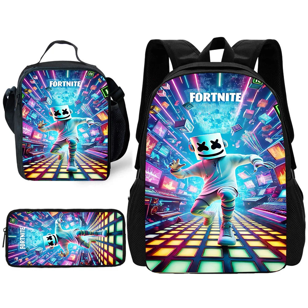 Dětský školní batoh s taškou na oběd, penálem, designem populární hry F-FortniteS – školní taška pro chlapce a dívky, skvělý dárek