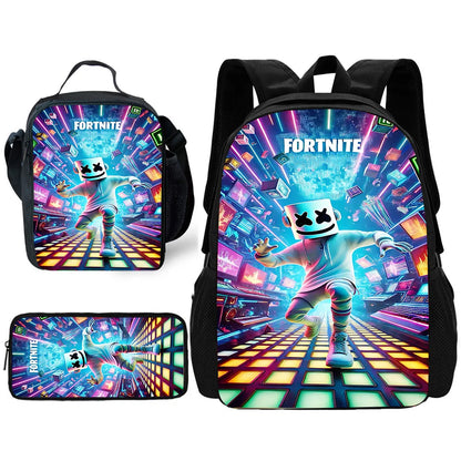 Dětský školní batoh s taškou na oběd, penálem, designem populární hry F-FortniteS – školní taška pro chlapce a dívky, skvělý dárek
