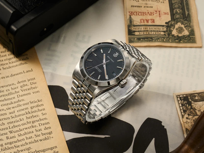 Baltany S4102 Business Men's Automatic Mechanical Wristwatch 36mm Linen Dial Engine Turned Bezel NH35 Luxury Dress Watch