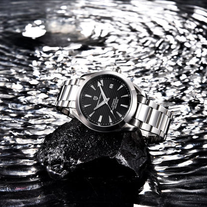Luxusuhr für Herren von PAGANI DESIGN – Mechanisches Automatikmodell (Kaliber 8215), aus Edelstahl, wasserdicht, mit Datumsanzeige und leuchtenden Zeigern