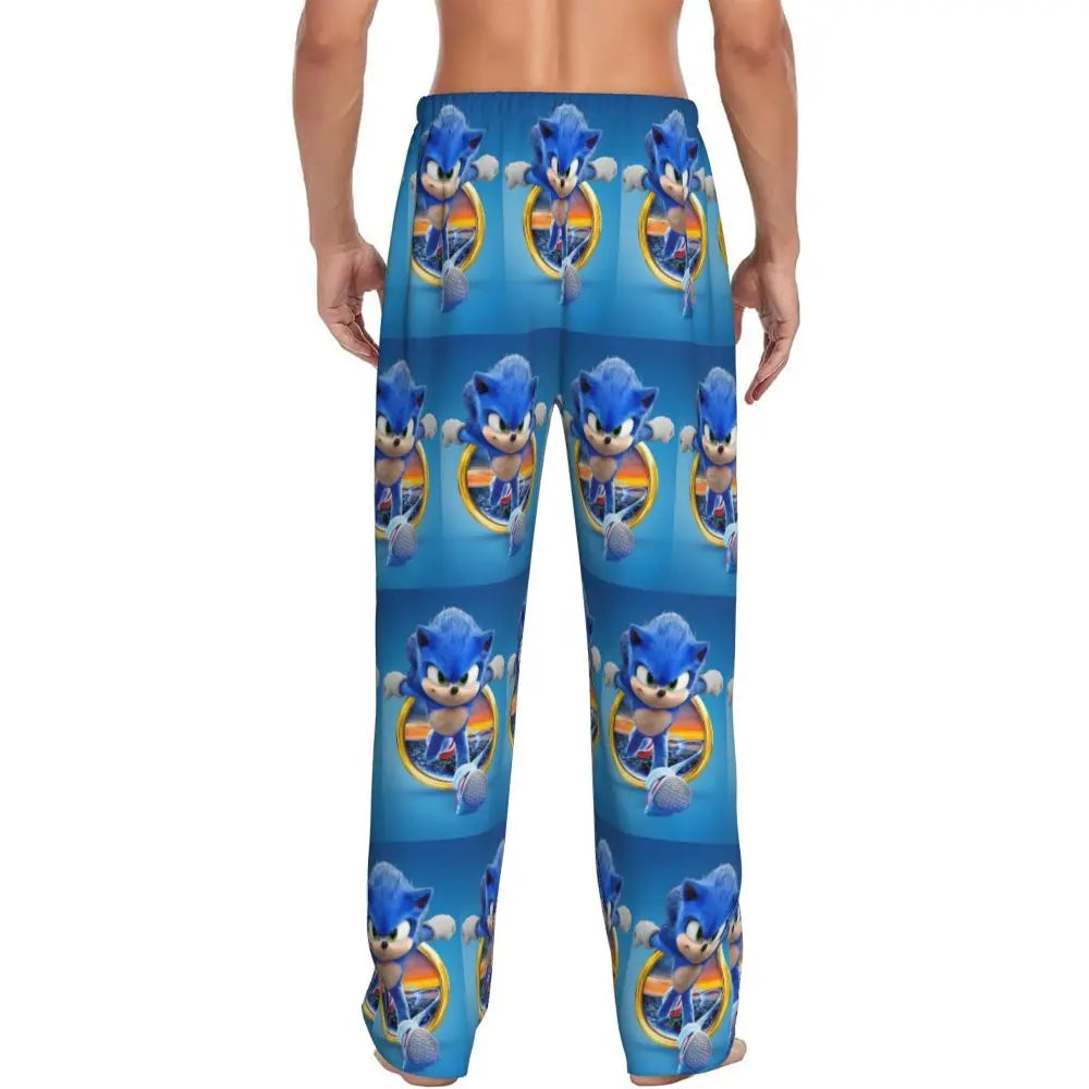 Custom Print Men's Soniced Pajama Pants Hedgehog Game Sleepwear Sleep Lounge Bottoms with Pockets