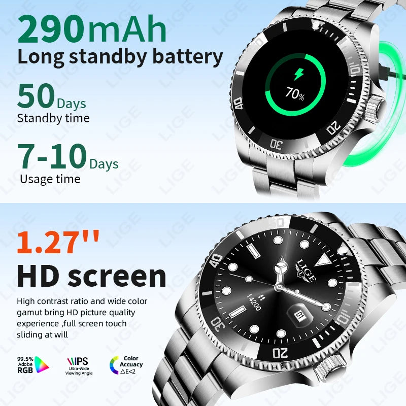 LIGE 2026 Smartwatch for Men  1.27" HD Display, Bluetooth Calling, IP68 Waterproof, Heart Rate & Fitness Monitor