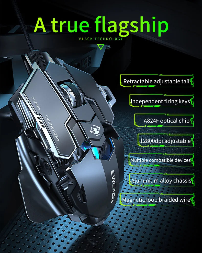 Mechanical Metal Gaming Mouse Wired Ergonomic RGB Backlit Game Mouse 12800 DPI Optical USB Mause Computer Mouse For Desktop PC