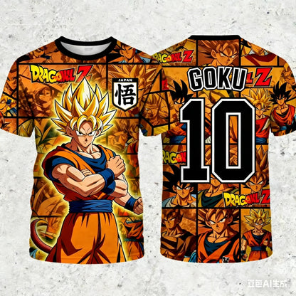 2026 Summer Dragon Ball Retro Cosplay T-shirt Men's Oversized 3D Printed Short-sleeved Family Unisex Children's Sports Shirt