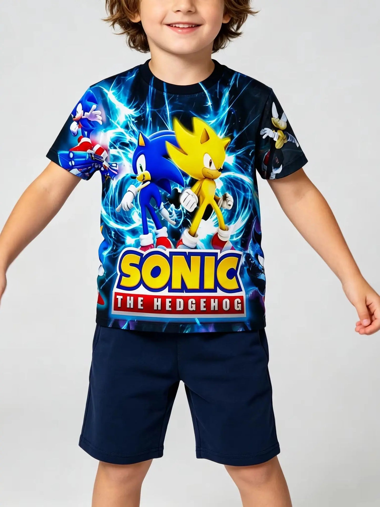 Men T Shirt Women Tee Boys Girls Top Adults Children Parent Child quick dry kid Tshirts Sonic Cartoon Casual Sports Print Tee
