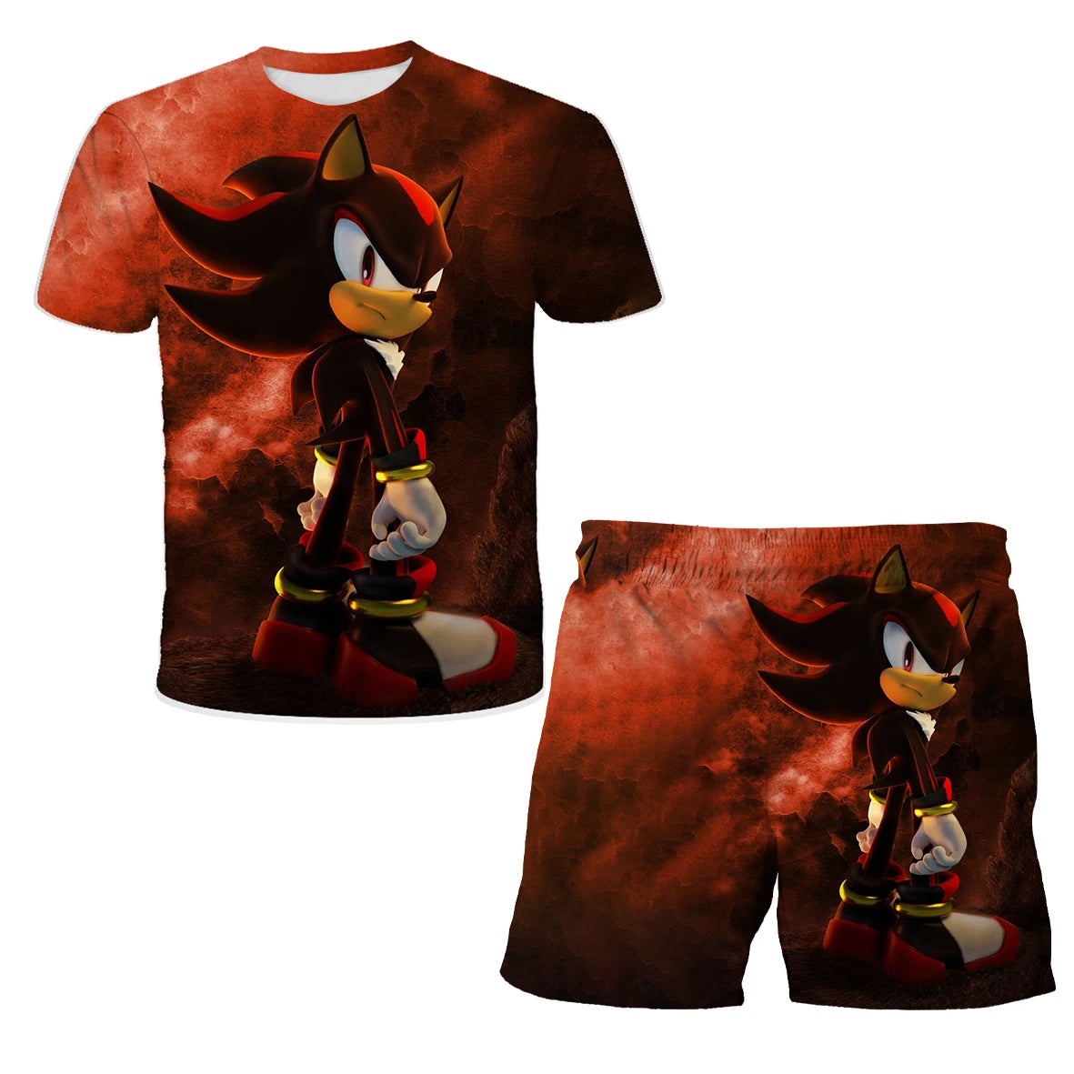 New Boys T-shirt Sonic The Hedgehog 3D T-shirt Set for Boys Girls Cute Summer Top + Shorts Children's Short-Sleeve Birthday Gift