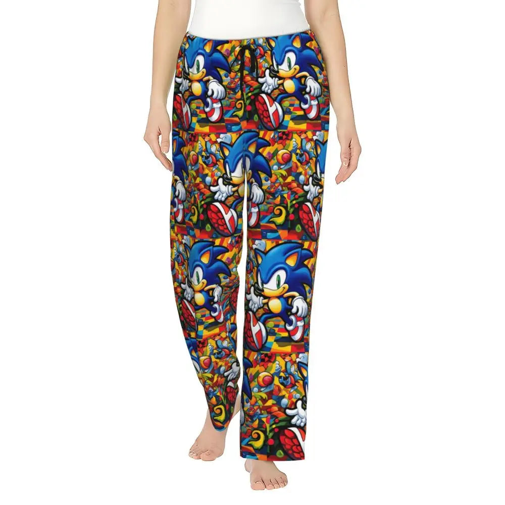 Custom Printed Womens Soniced Pajama Pants Hedgehog Game Sleepwear Sleep Lounge Bottoms with Pockets
