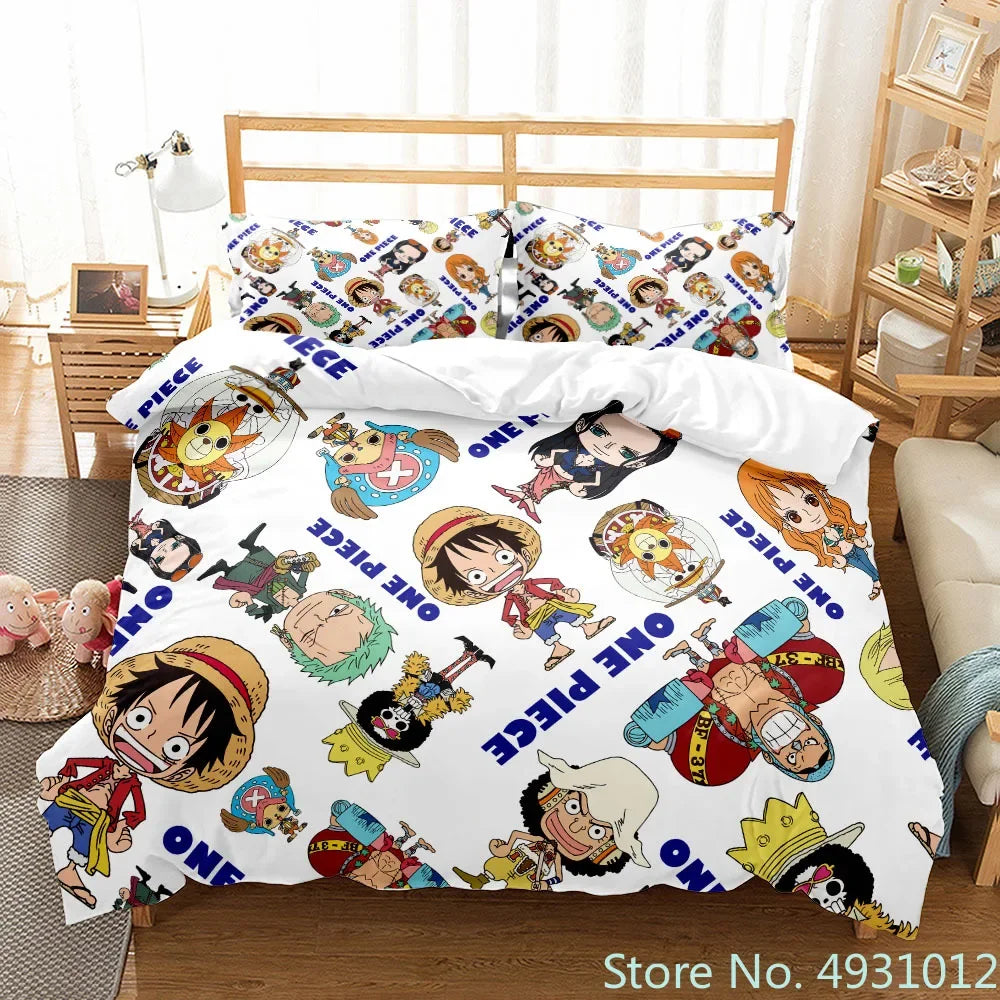 One Piece Luffy Boy 3pcs Bedding Set Quilt Cartoon Duvet Cover Pillowcase Bedclothes Children Kids Boy Bed Bedroom Set