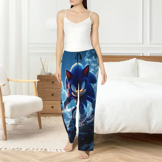 Custom Women Soniced Pajama Pants Printed Hedgehog Game Sleep Sleepwear Bottoms with Pockets