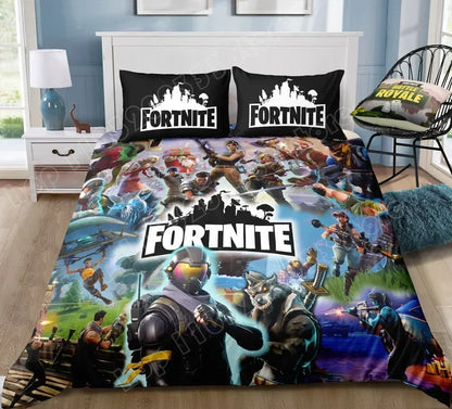 Fortnite-Bettwäsche-Set, Bettbezug, 3-teilig, 3D-bedruckte Schlafzimmer-Bettwäsche, Game-Anime-Cartoon-Kissenbezug, Zimmerdekoration, Geschenk