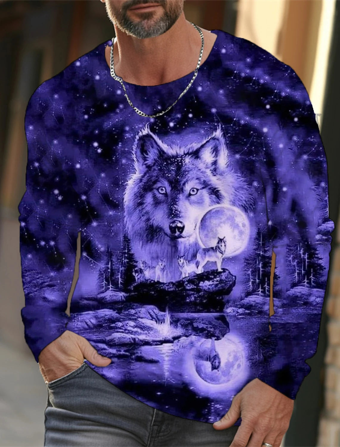 The Wolf Graphic Men's Long Sleeve T-shirt for Men Clothing Casual Top Tee Shirt Fashion Animal 3D Full Printing Streetwear